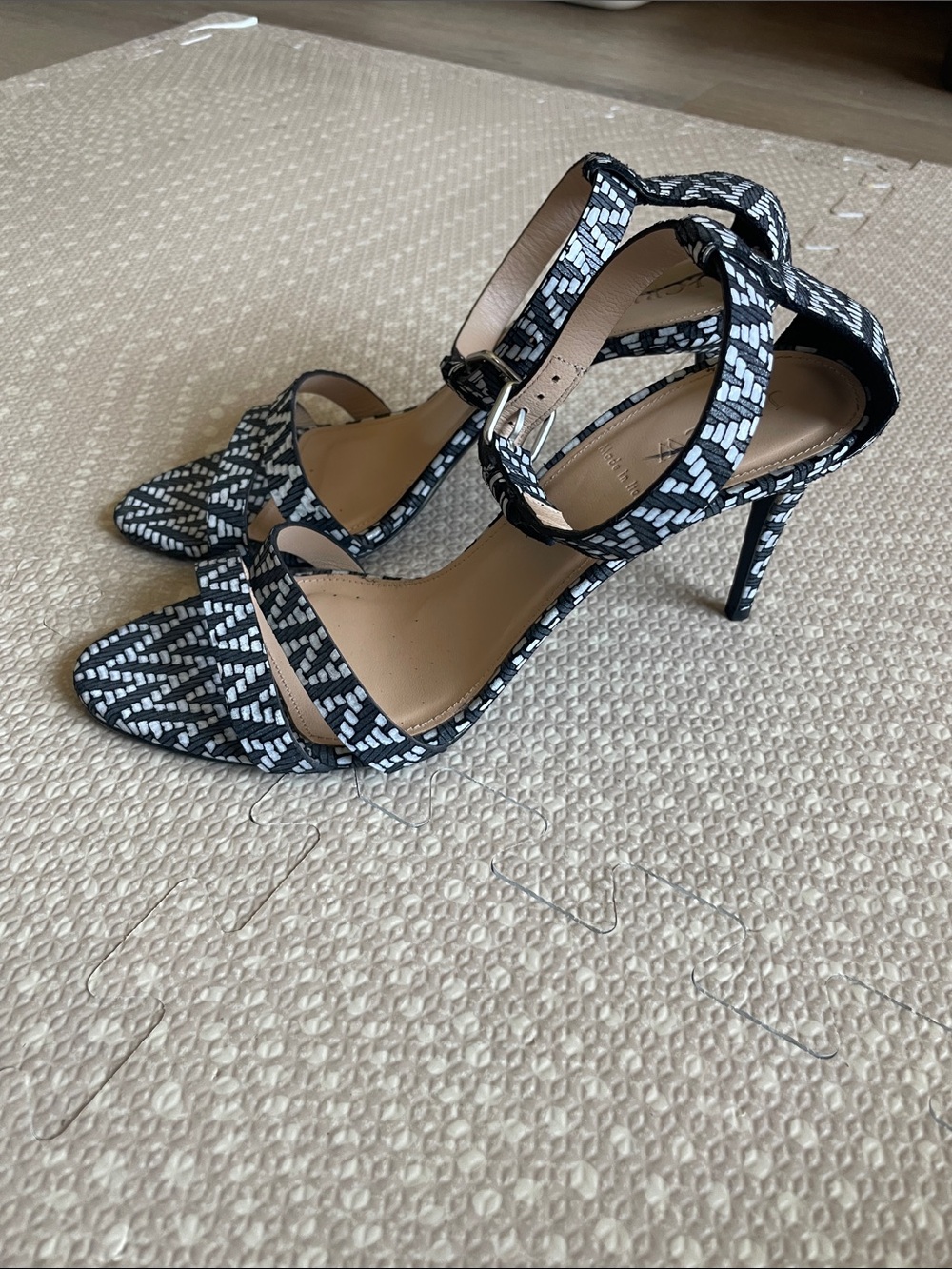 J. Crew Women’s Black & White Patterned Ankle-Strap High Heels